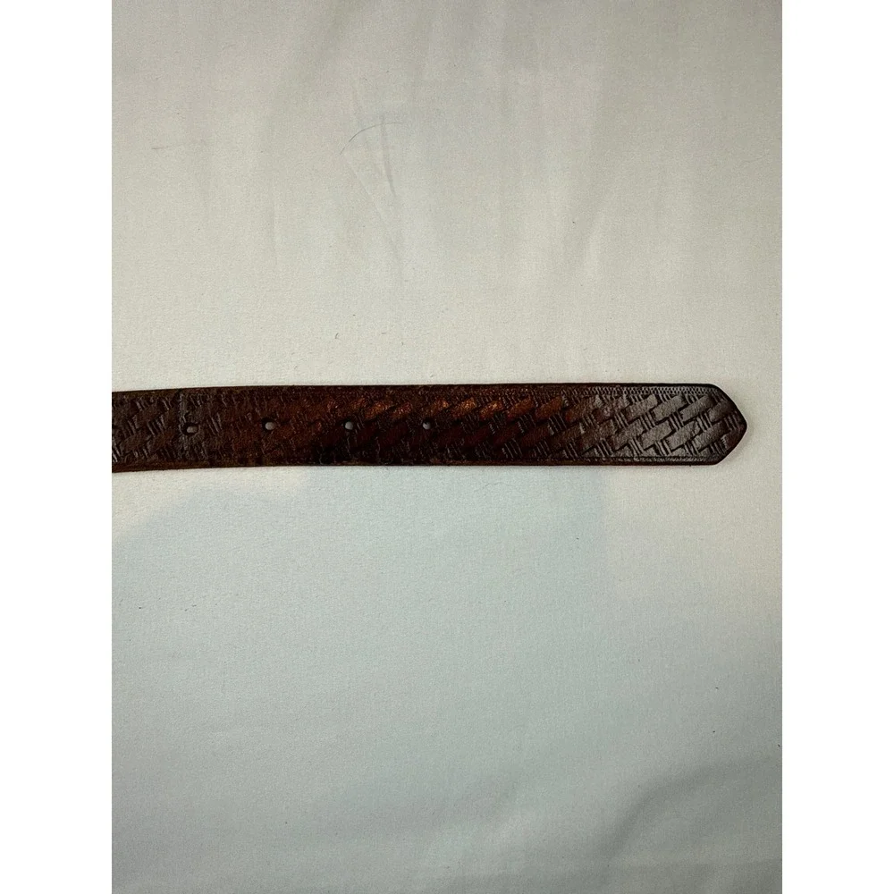 Vintage Full Grain Cowhide Leather Basketweave Belt Brown Made in USA Mens 40